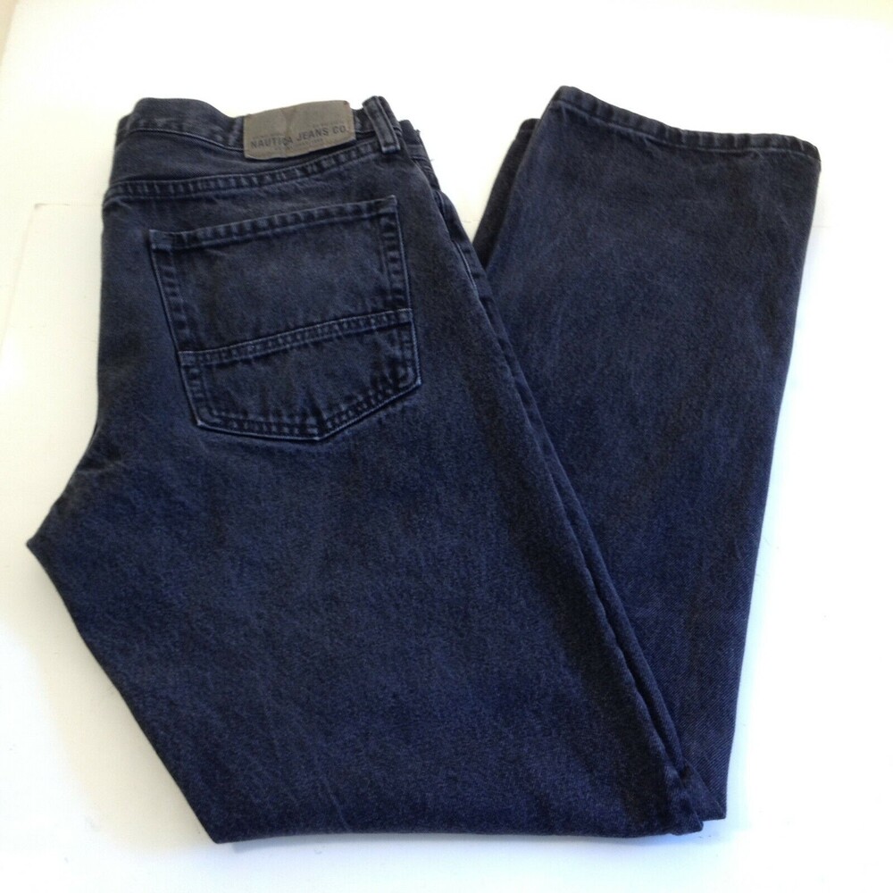 Nautica Jeans Relaxed Fit Jeans Black Heavy Denim Size 37×33 Vintage